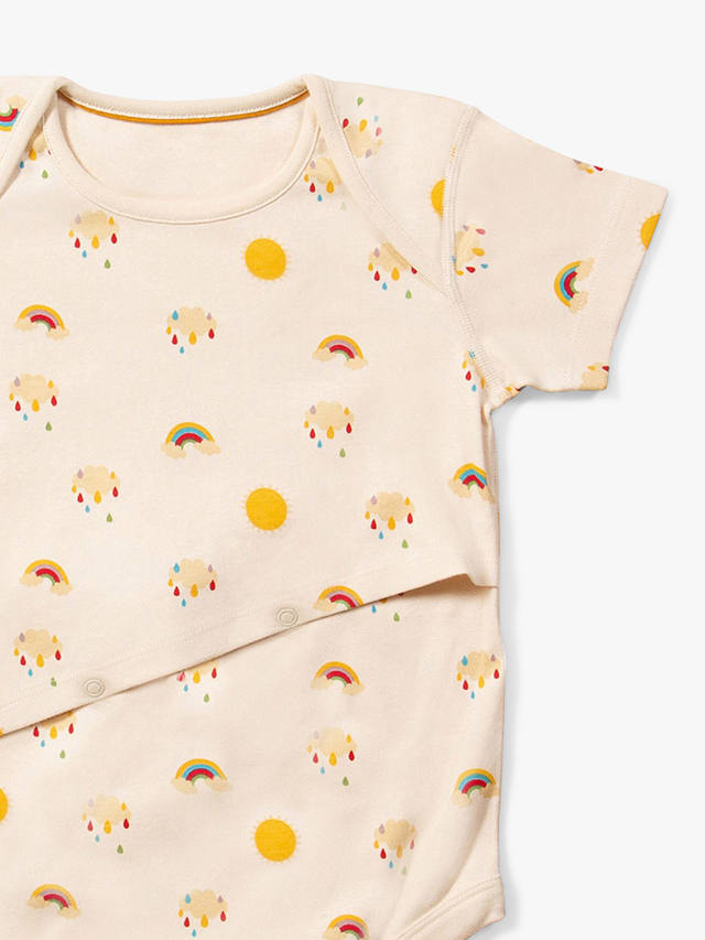 Little Green Radicals Kids' Adaptive Organic Cotton Sunshine & Rainbow Print Bodysuit, Navy