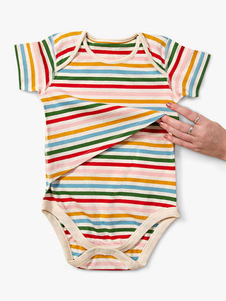 Little Green Radicals Kids' Adaptive Organic Cotton Summer Rainbow Striped Bodysuit, Multi