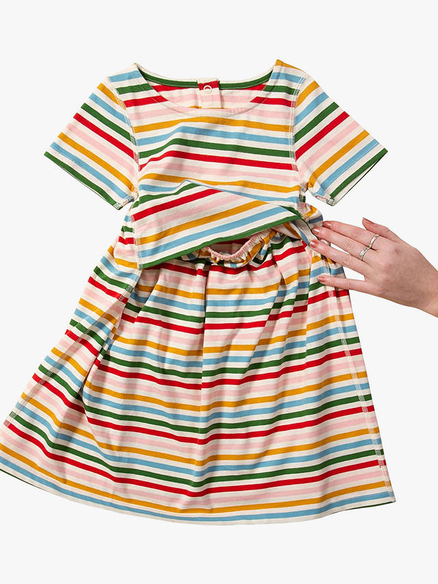 Little Green Radicals Kids' Adaptive Organic Cotton Summer Rainbow Striped Easy Peasy Dress, Multi