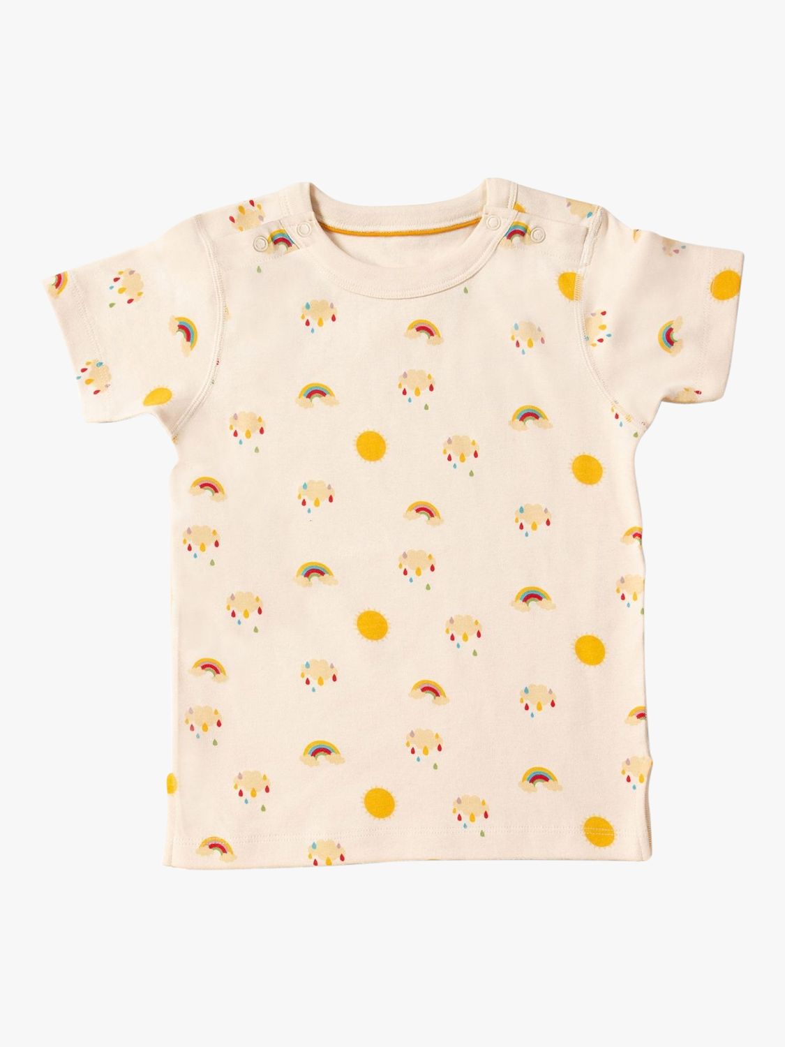 Little Green Radicals Kids' Adaptive Organic Cotton Sunshine & Rainbow Print T-Shirt, Cream, 18-24 months