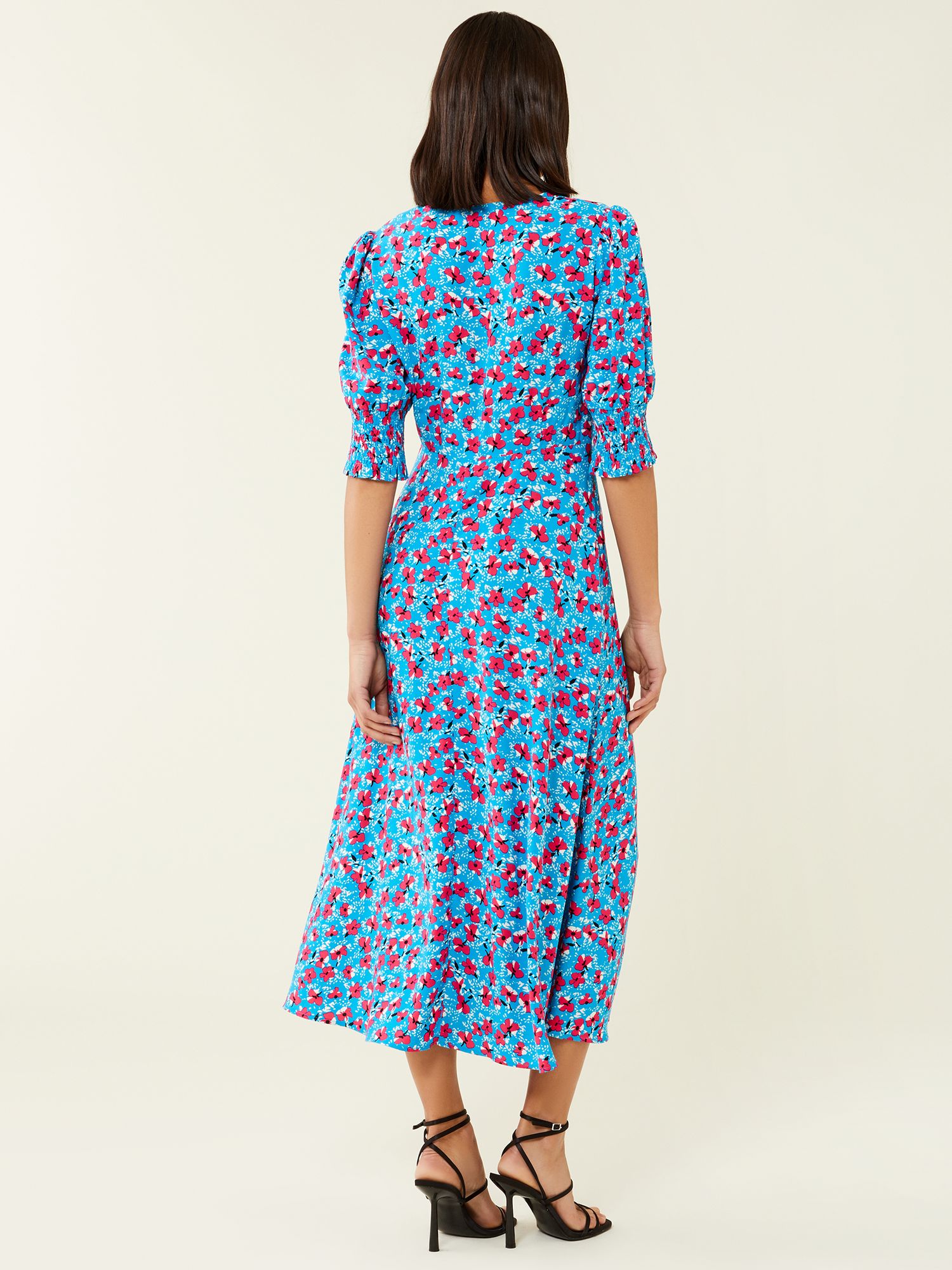 Finery Deena Daffodils Print Midi Dress, Blue/Multi at John Lewis ...