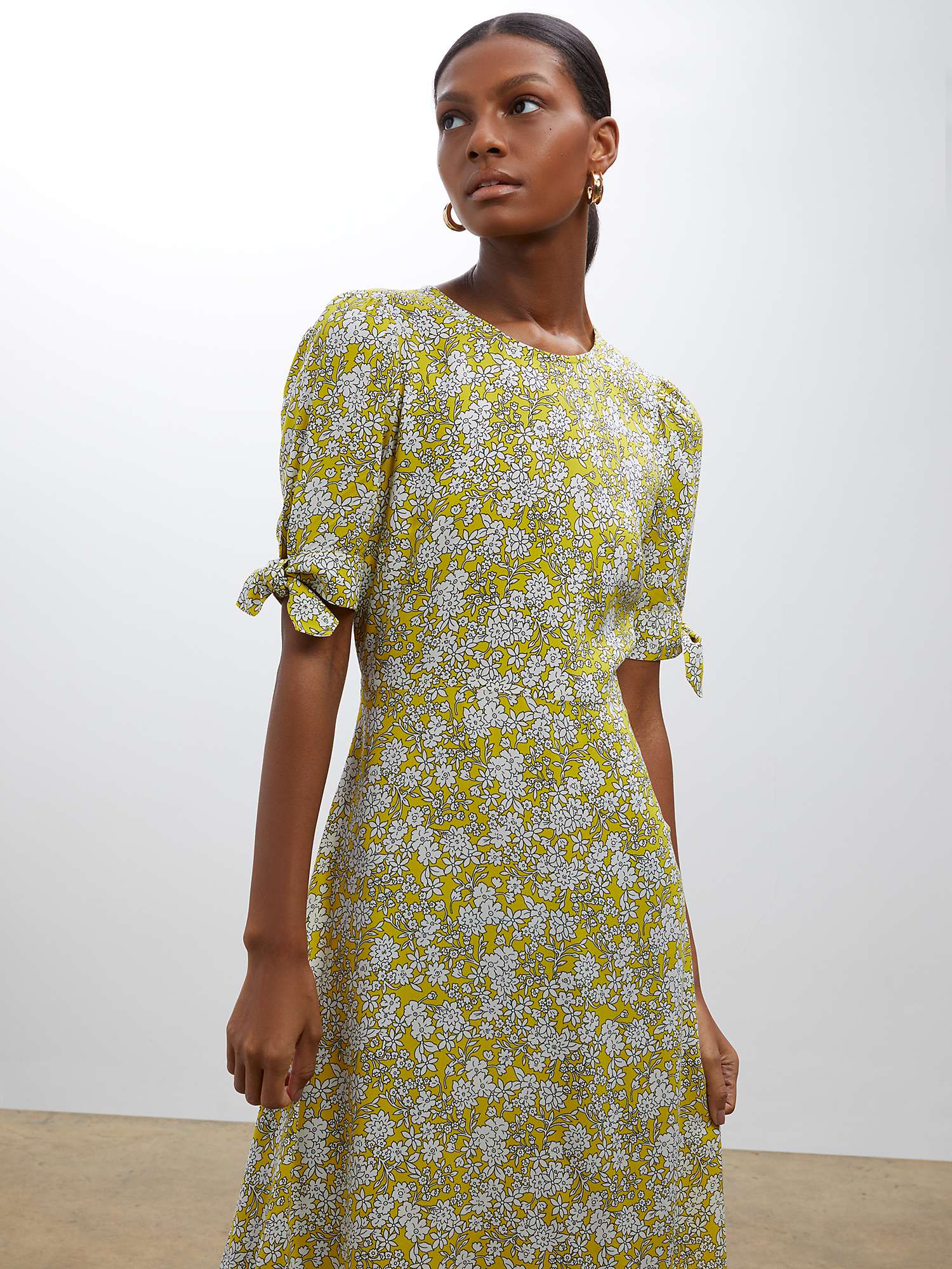Finery Caley Floral Print Midi Dress, Lime/Multi at John Lewis & Partners