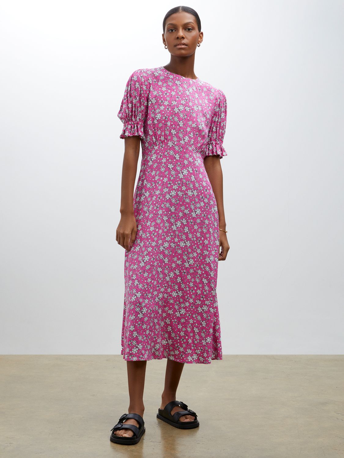 Finery Mela Daisy Floral Midi Dress Pink Daisy at John Lewis