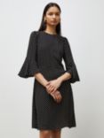 Finery Quinn Spot Print Fluted Sleeve Dress, Black