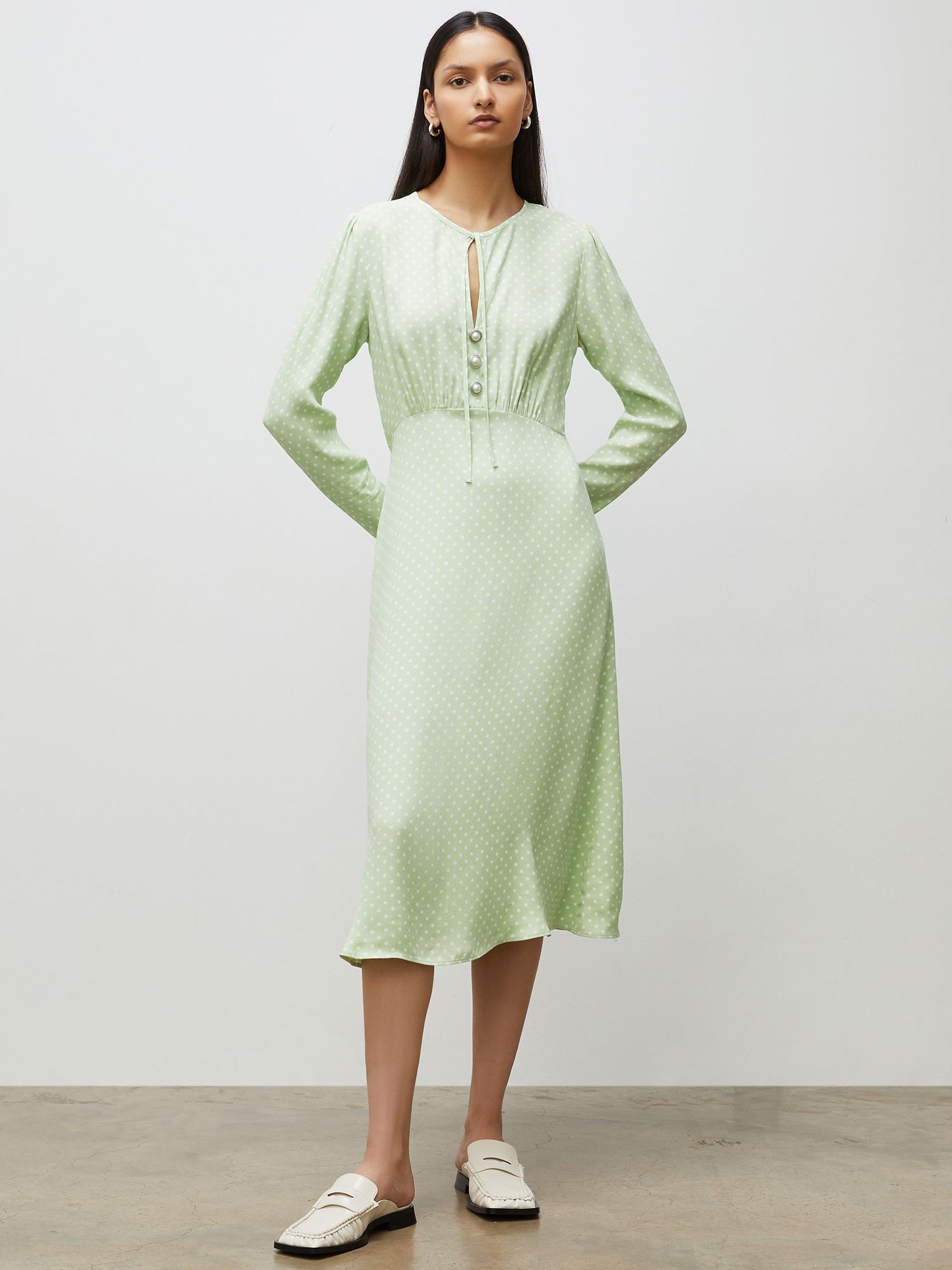 Finery Lina Midi Dress, Lime Spot at John Lewis & Partners