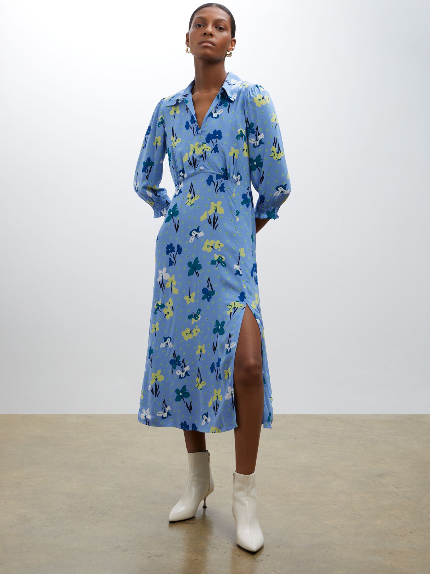 Finery Lisa Floral Print Midi Dress, Blue/Multi