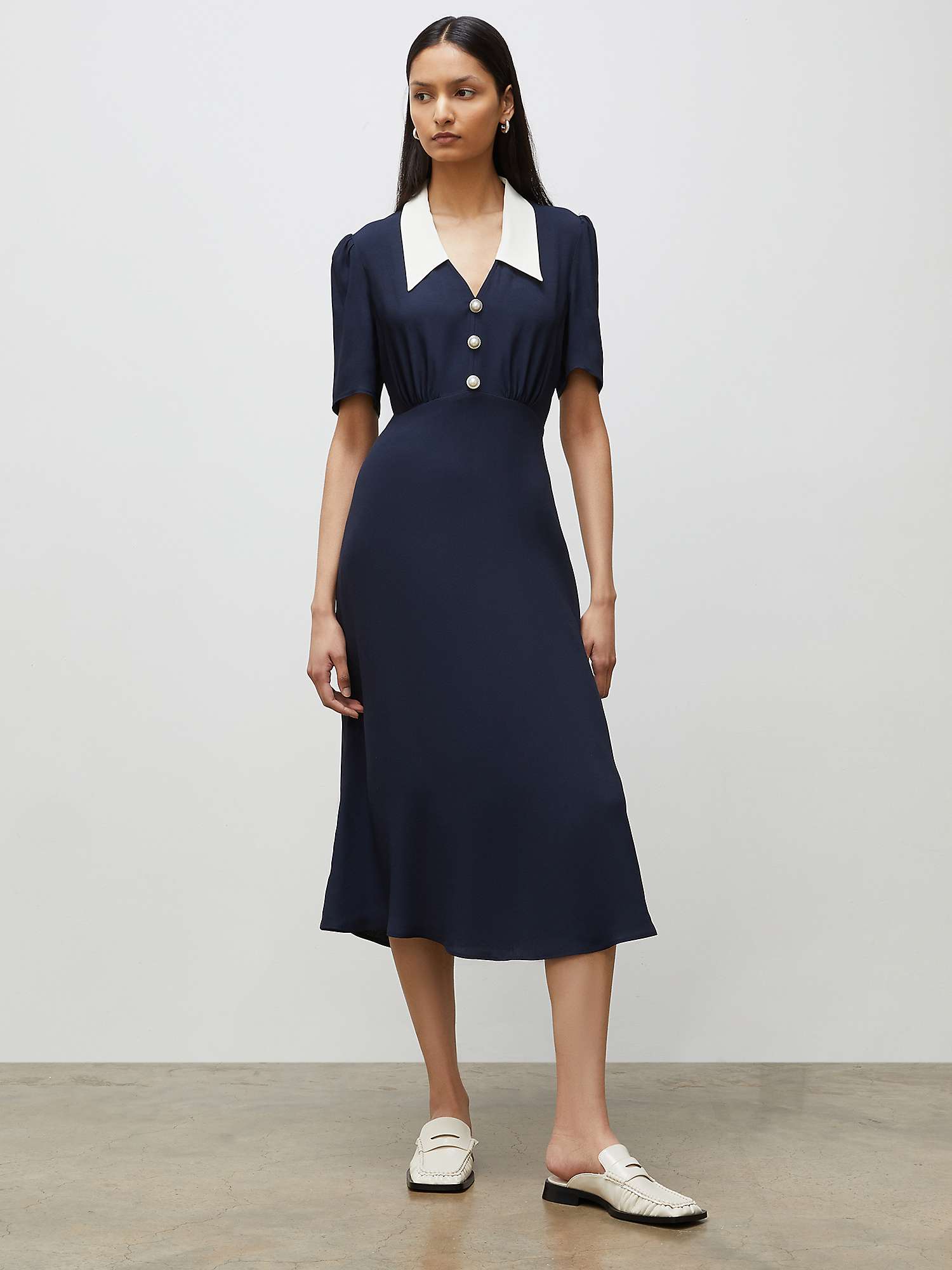 Buy Finery Lindy Contrast Collar Midi Dress, Navy Online at johnlewis.com