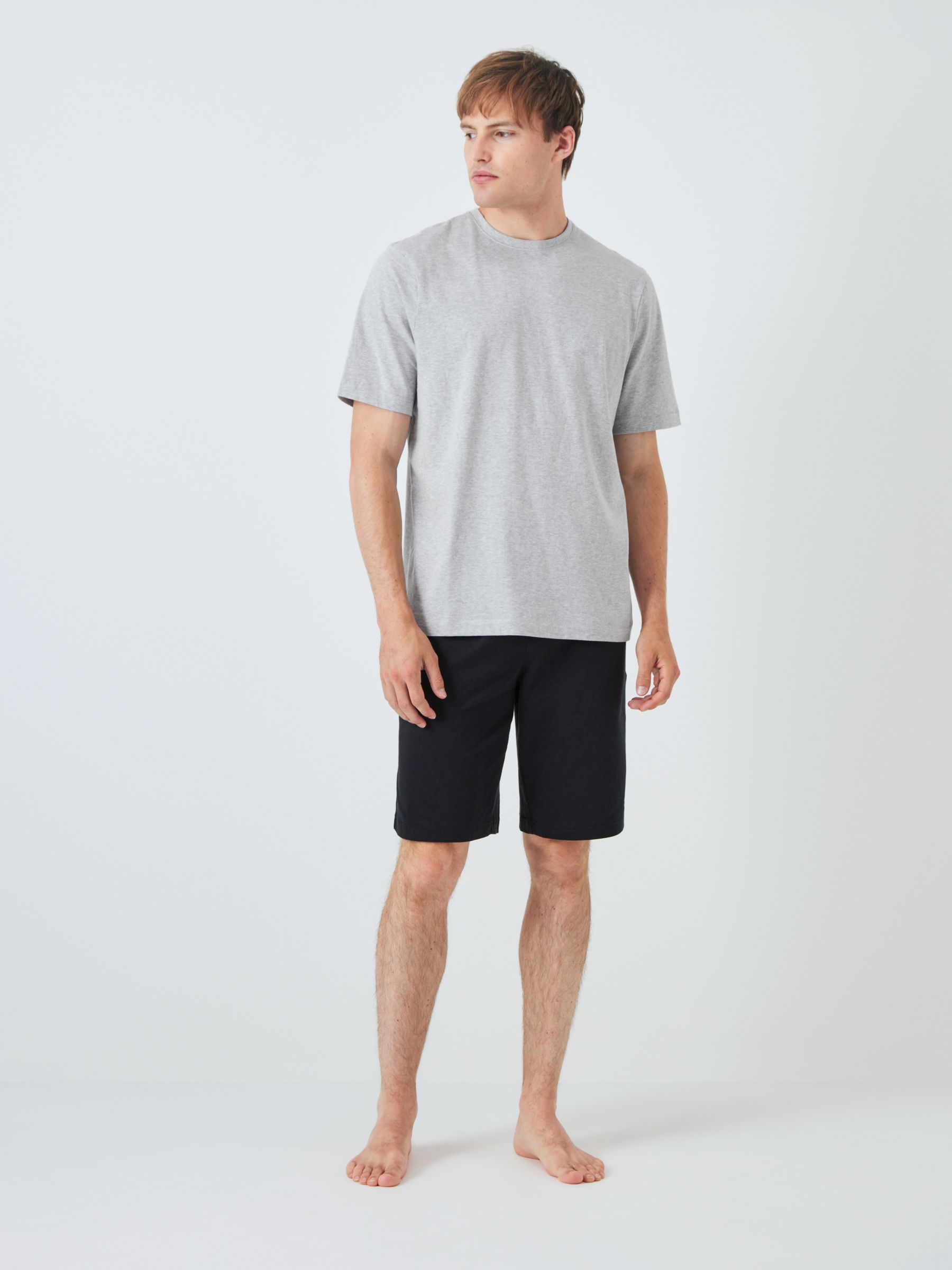 John Lewis ANYDAY Cotton Jersey T-Shirt & Shorts Pyjama Set, Black/Grey, XL