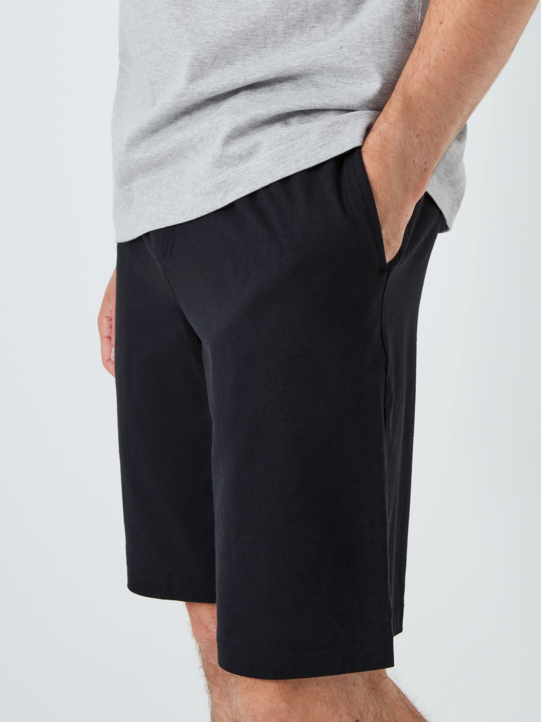 John Lewis ANYDAY Cotton Jersey T-Shirt & Shorts Pyjama Set, Black/Grey, XL