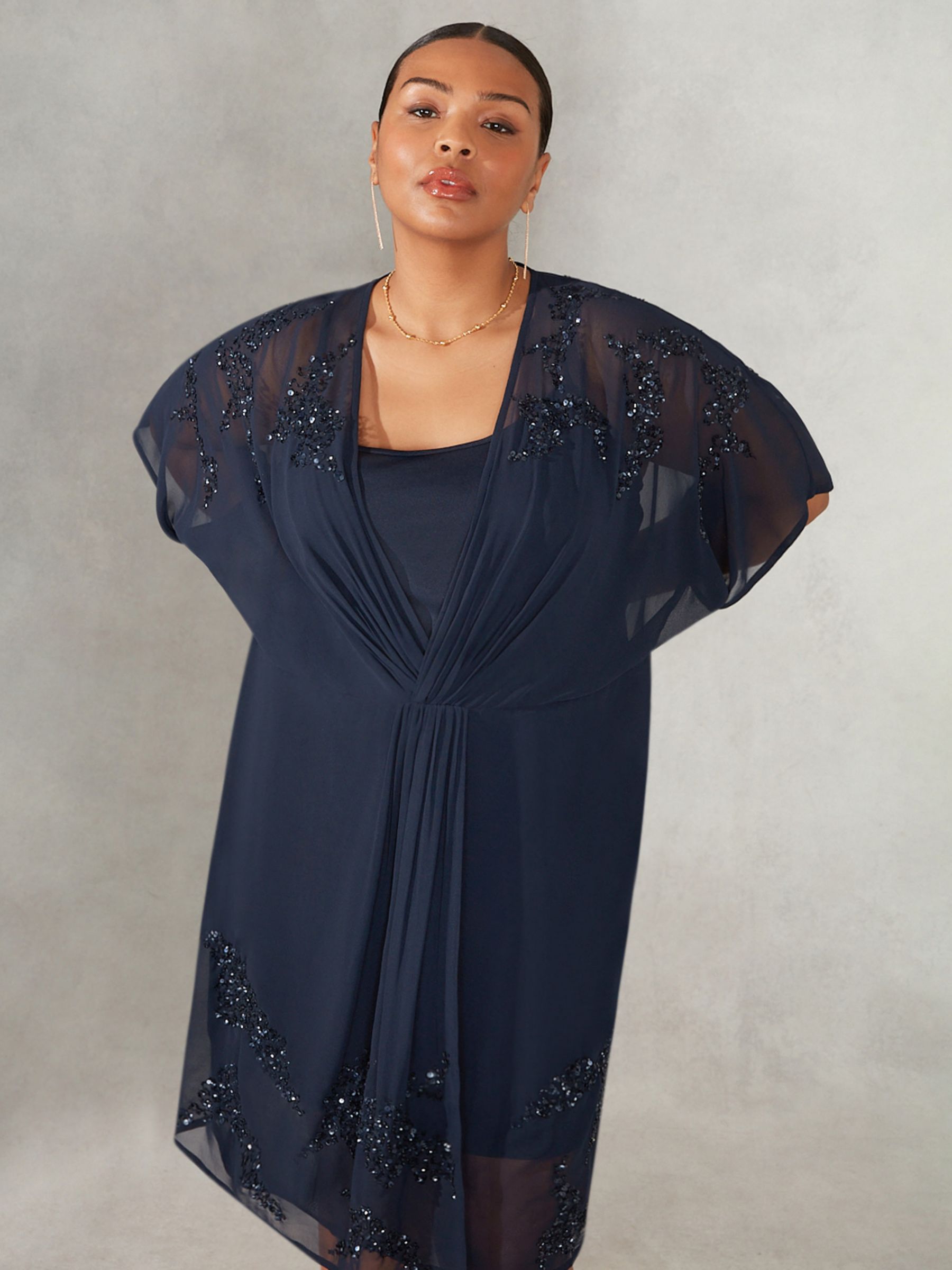 Live Unlimited Curve Embellished Twist Front Dress, Navy at John Lewis ...