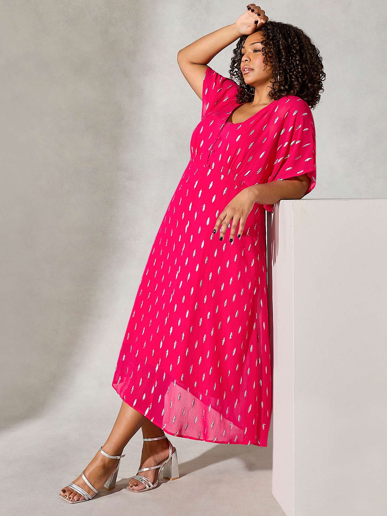 Buy Live Unlimited Curve Lurex Embroidered Midi Dress, Pink Online at johnlewis.com