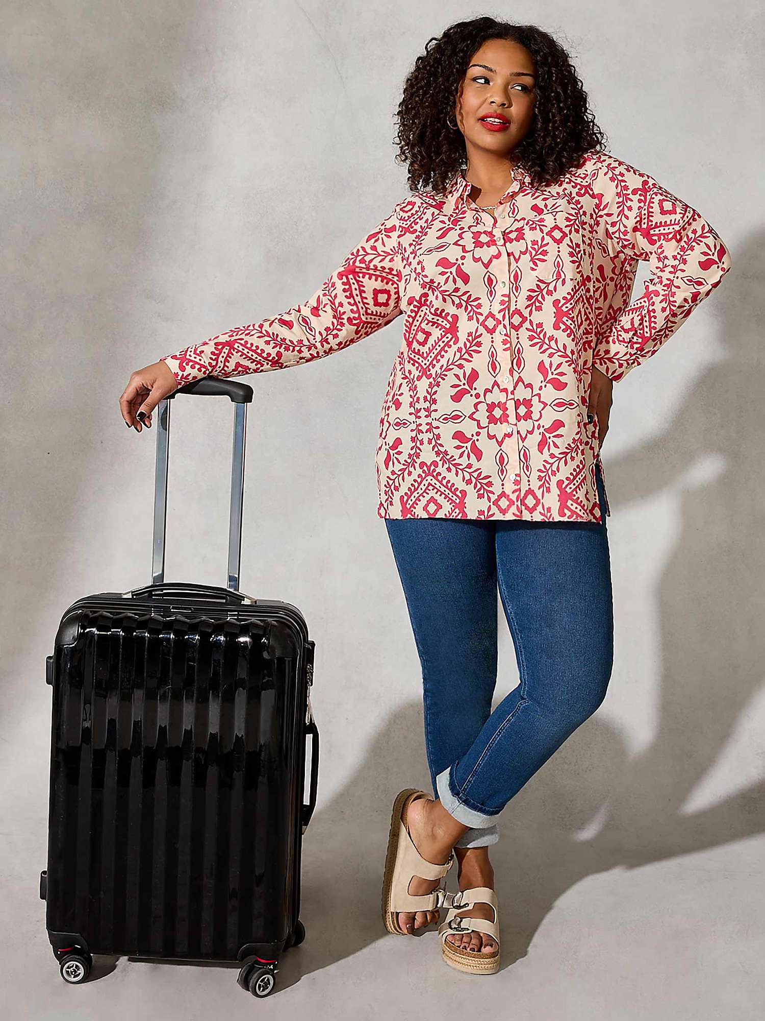 Buy Live Unlimited Curve Abstract Print Shirt, Pink/Cream Online at johnlewis.com