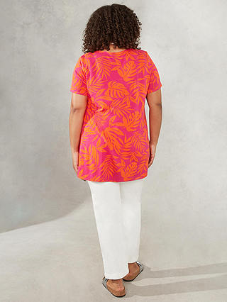 Live Unlimited Palm Print Jersey Pleat Top, Orange