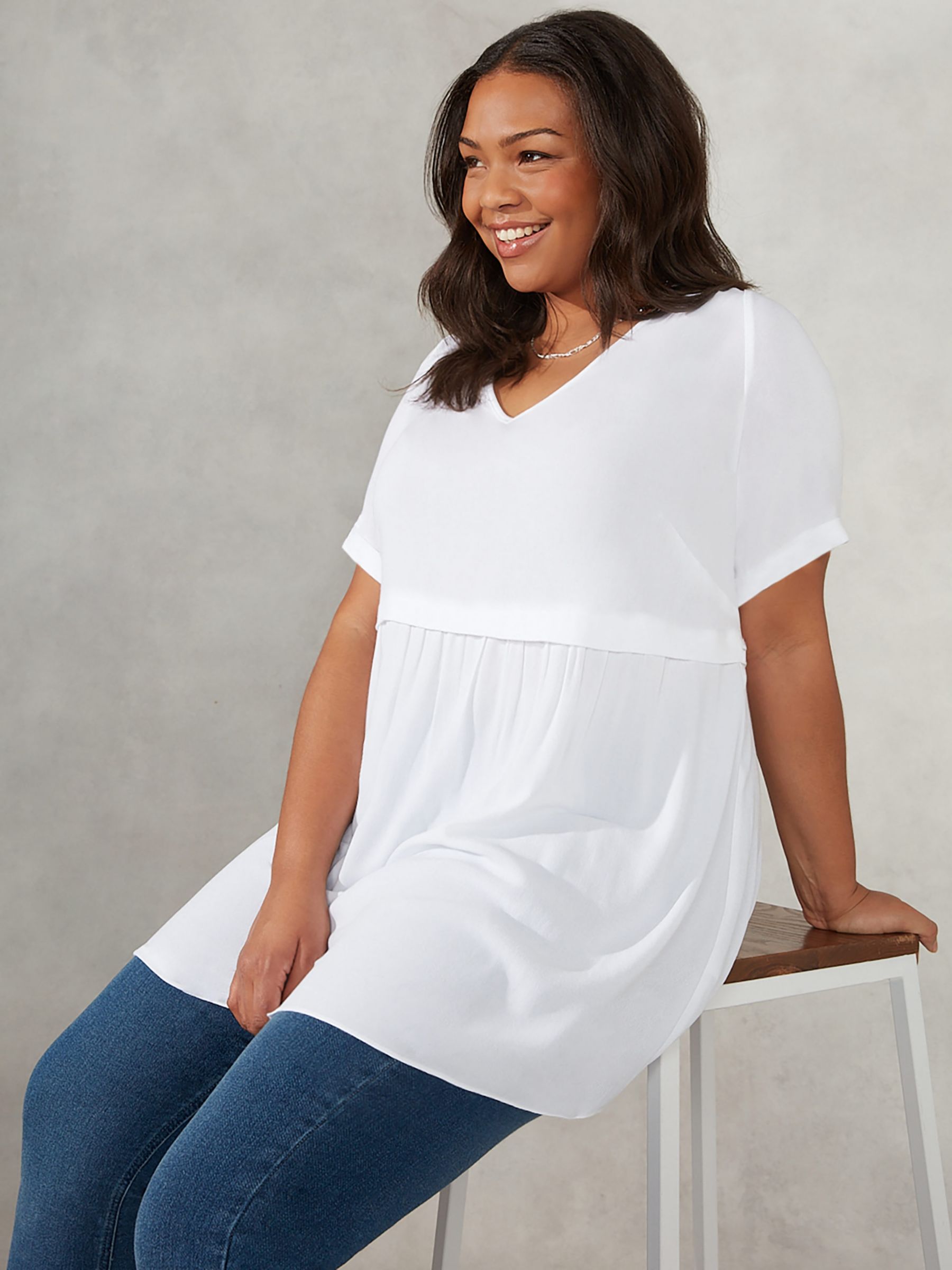 Live Unlimited Curve Smock Style Tunic Top, White at John Lewis