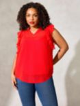 Live Unlimited Curve Dobby Ruffle Sleeve Blouse, Red