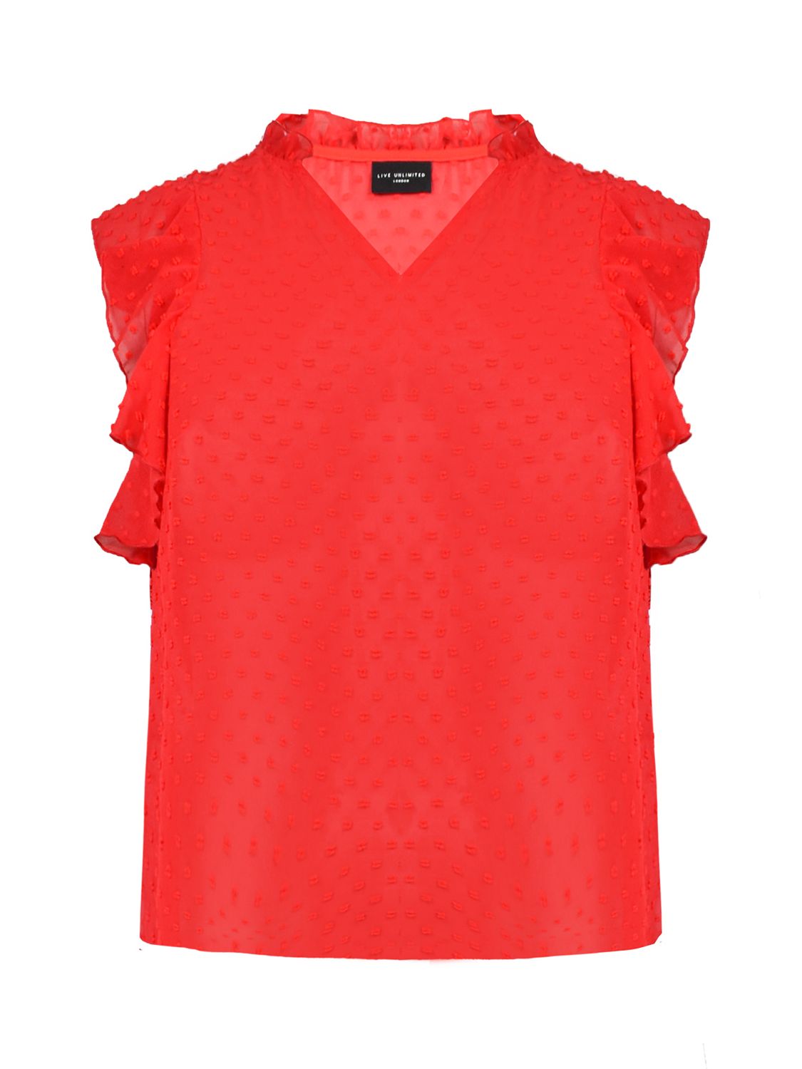 Buy Live Unlimited Curve Dobby Ruffle Sleeve Blouse, Red Online at johnlewis.com