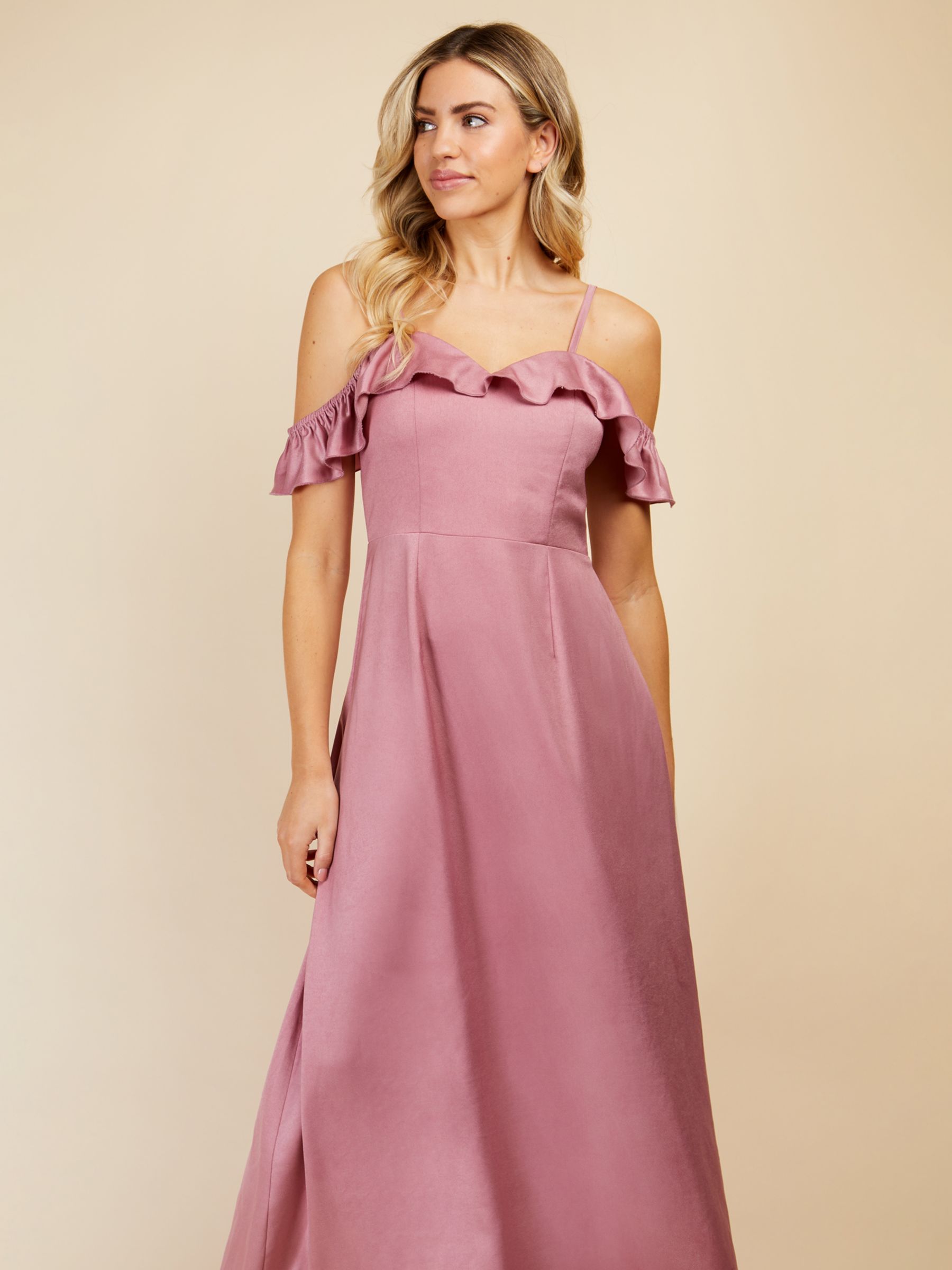 Little Mistress Satin Drop Sleeve Maxi Bridesmaid Dress, Rose Quartz