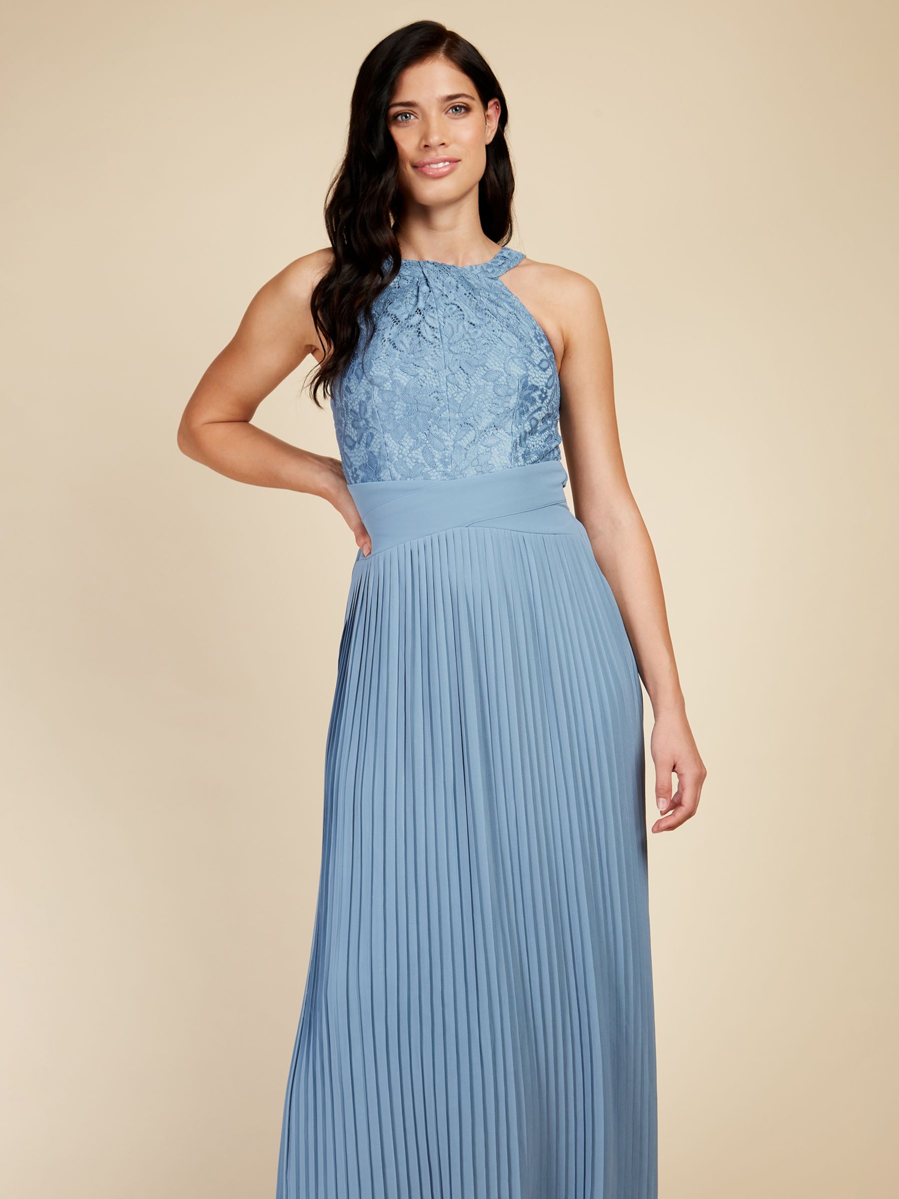 Little Mistress Lace Embroidered Pleated Maxi Bridesmaid Dress