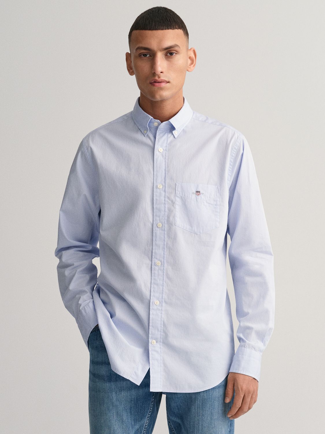GANT Poplin Regular Fit Shirt, 455 Light Blue at John Lewis & Partners