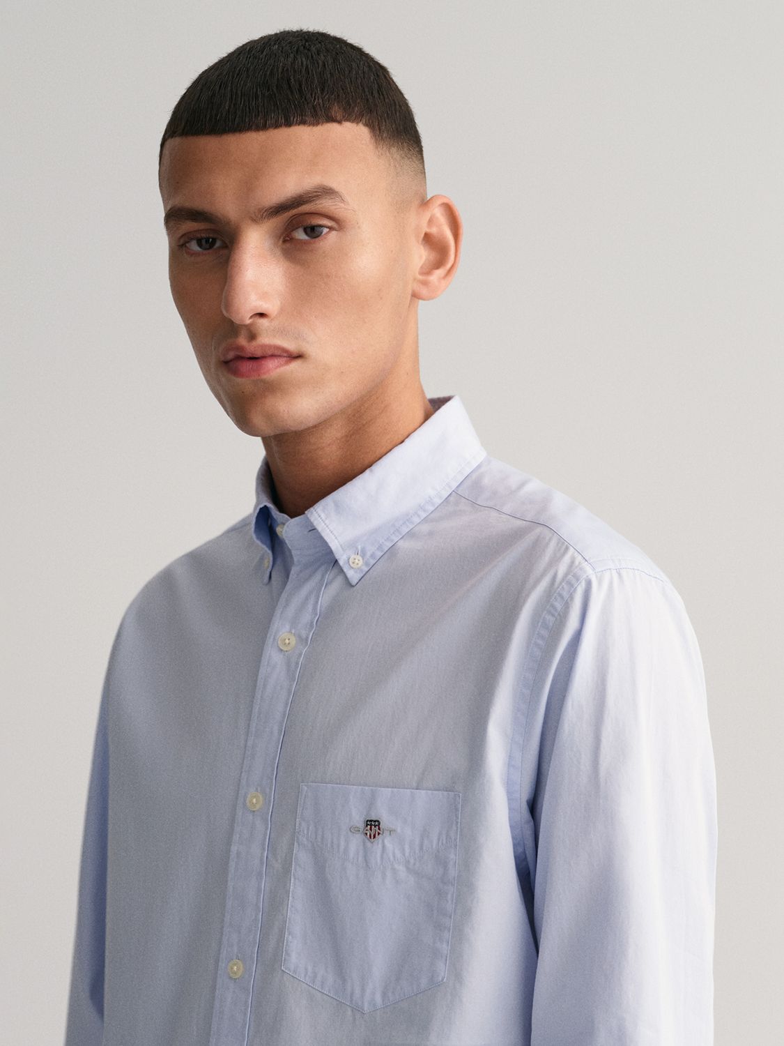 GANT Poplin Regular Fit Shirt, 455 Light Blue at John Lewis & Partners