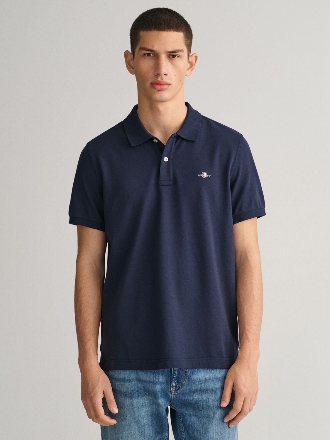 GANT Regular Shield Short Sleeve Pique Polo Top, Evening Blue, M