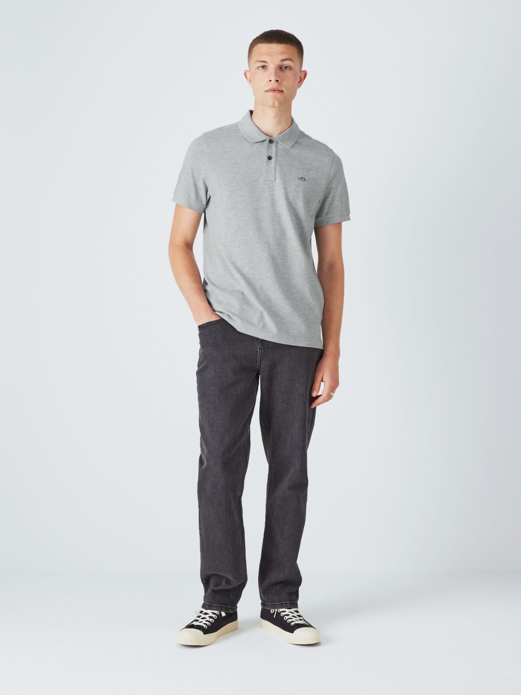 GANT Piqué Shield Short Sleeve Regular Fit Polo Shirt, Grey Melange, S