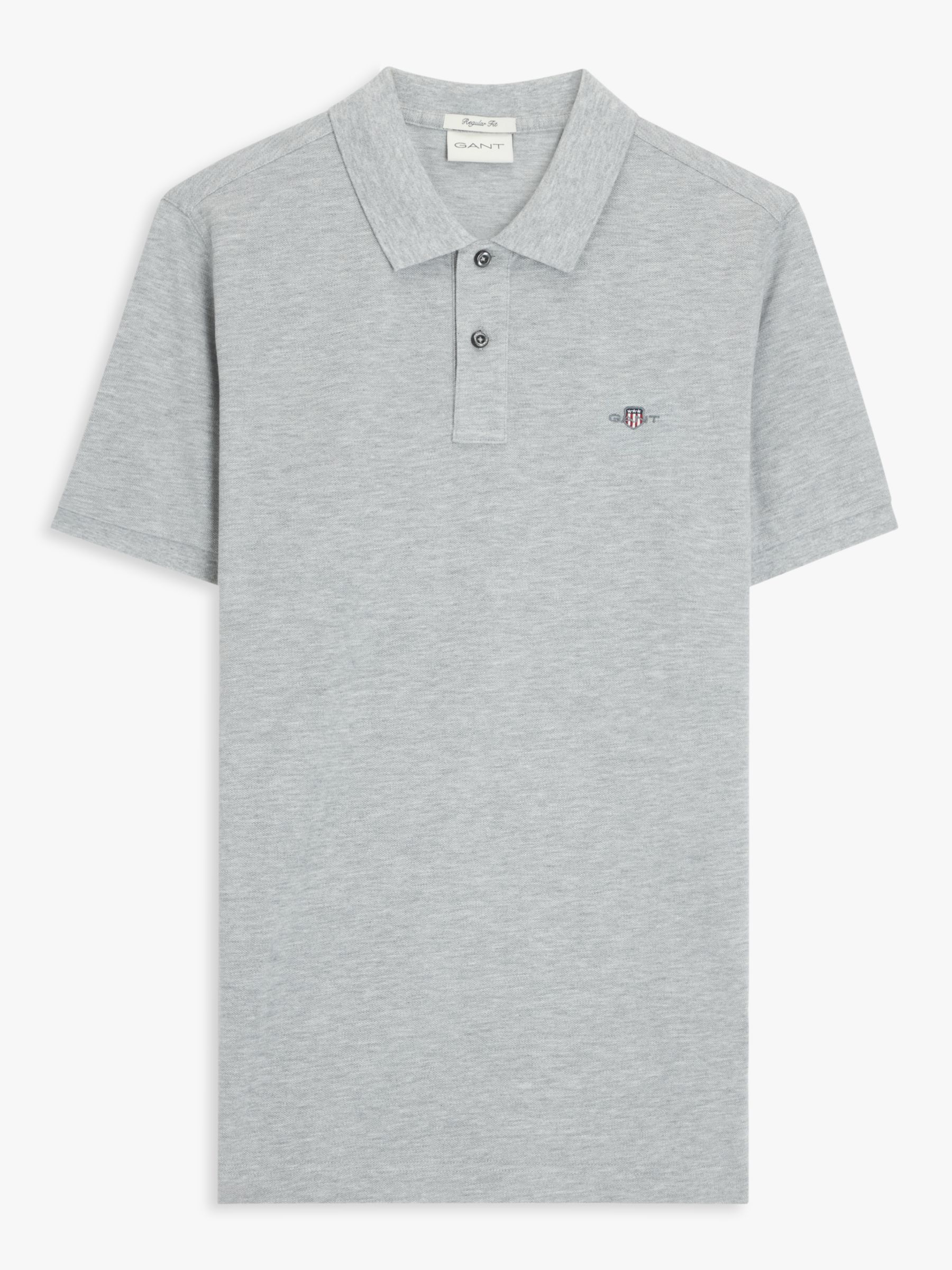 GANT Piqué Shield Short Sleeve Regular Fit Polo Shirt, Grey Melange, S