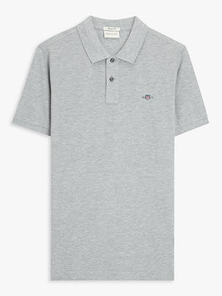 GANT Piqué Shield Short Sleeve Regular Fit Polo Shirt, Grey Melange
