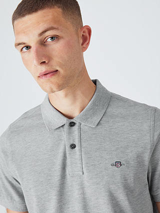 GANT Piqué Shield Short Sleeve Regular Fit Polo Shirt, Grey Melange