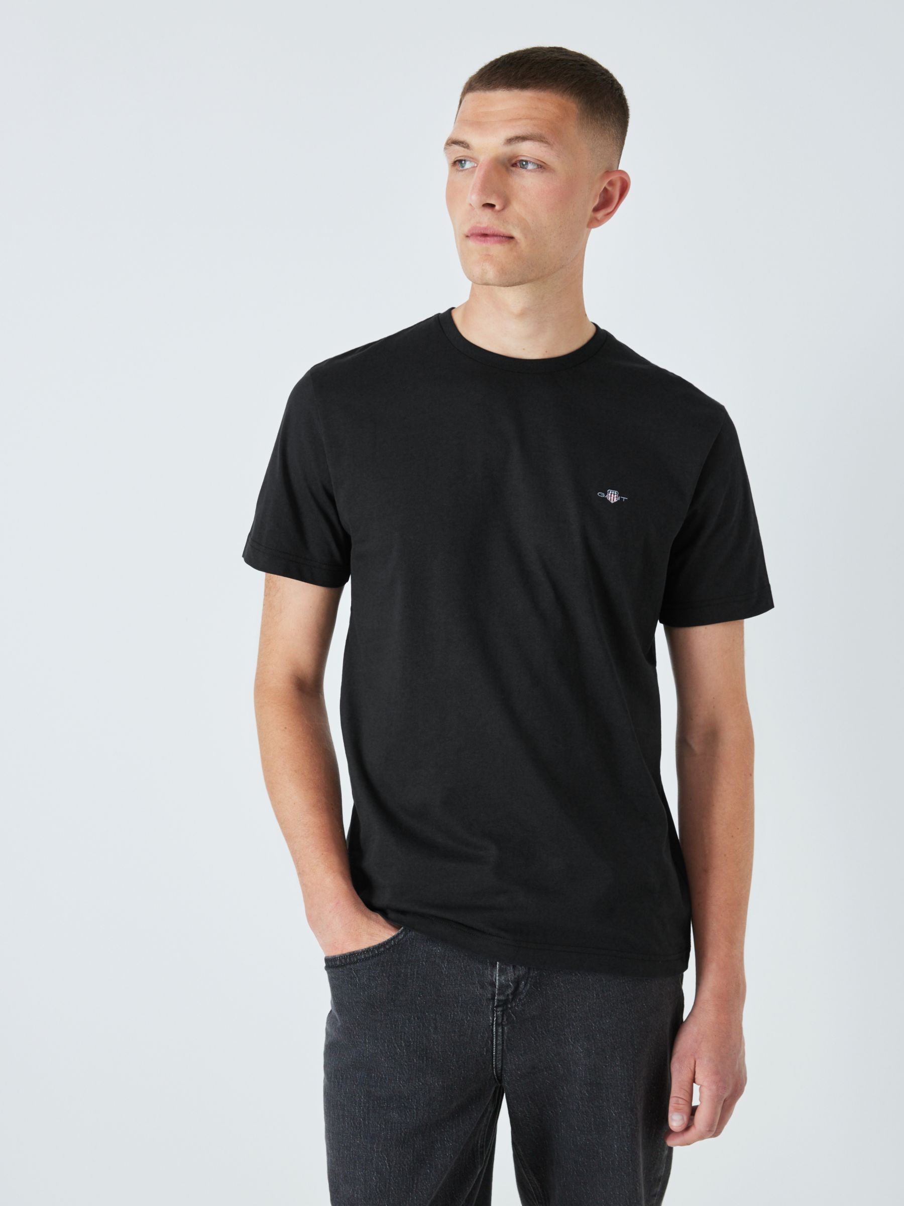 GANT Regular Shield Short Sleeve T-Shirt, Black at John Lewis & Partners | V-Shirts