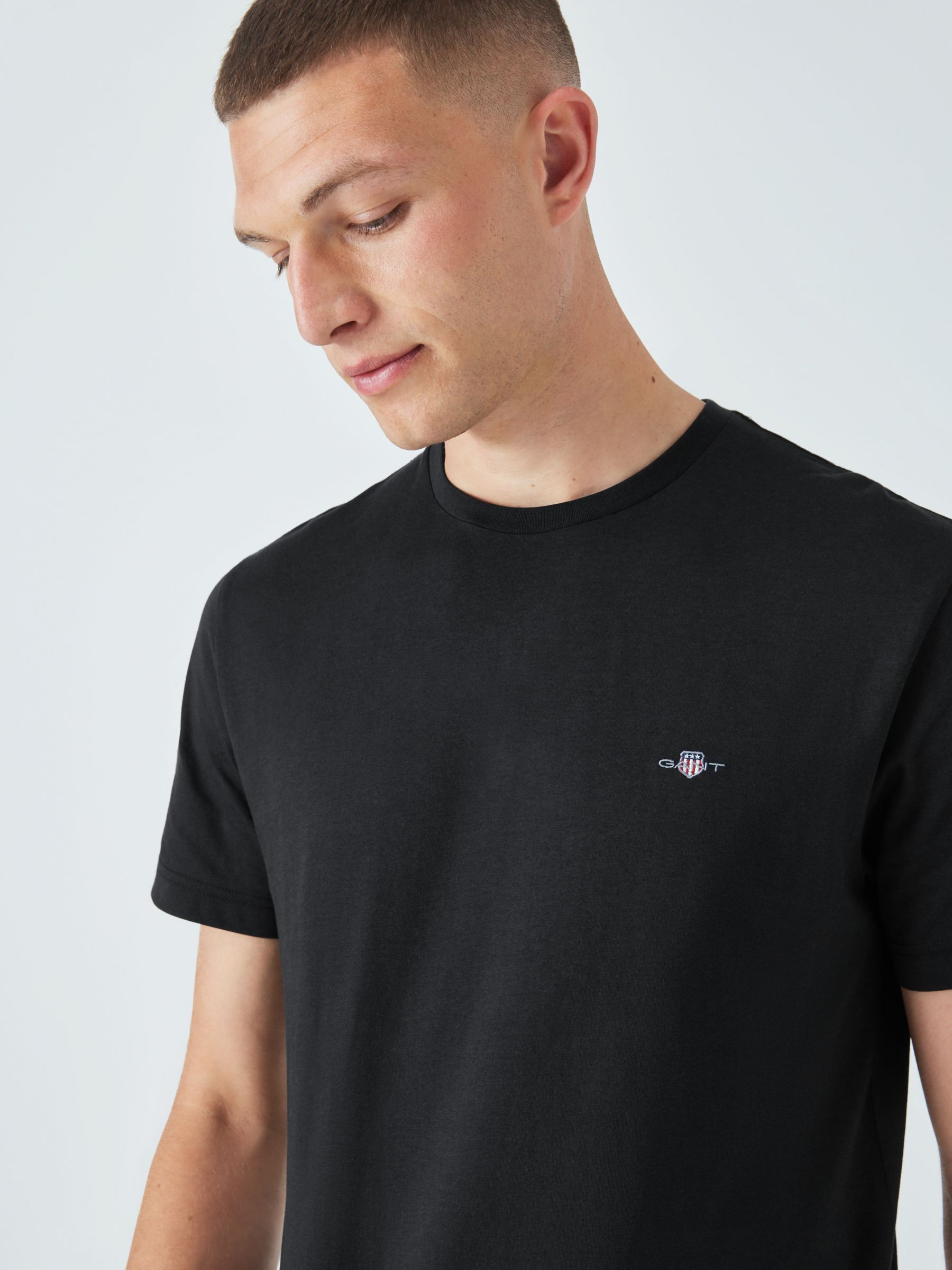 GANT Regular Shield Black Short T-Shirt, Lewis John & Partners Sleeve at
