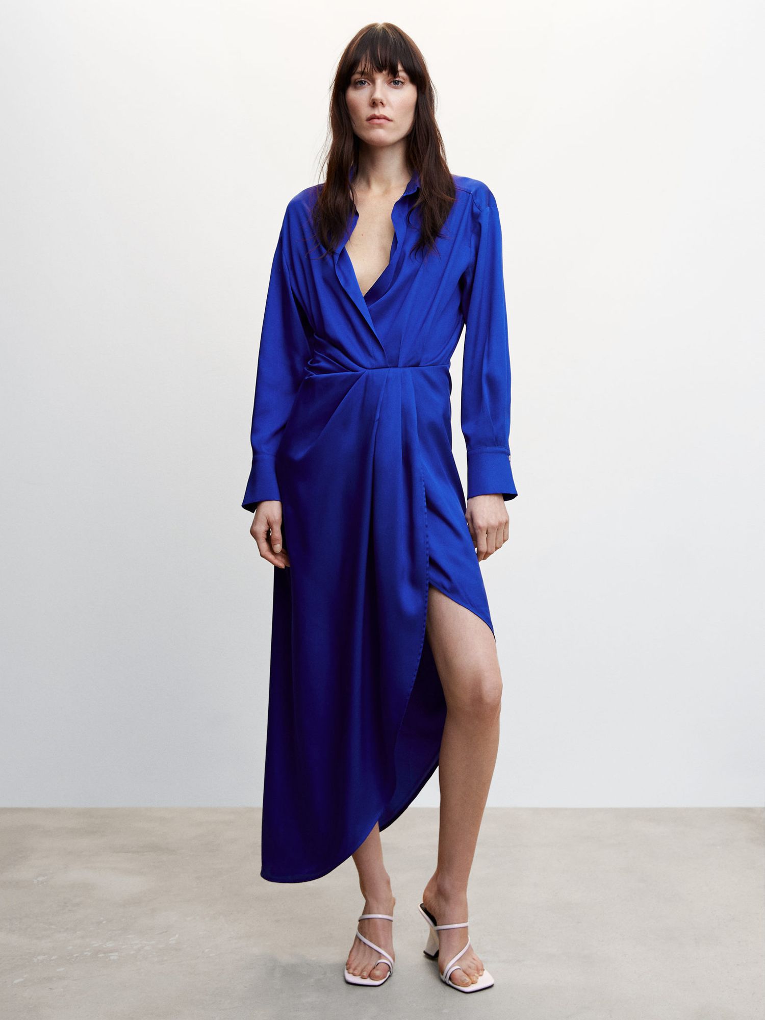 Mango Asymmetric Satin Midi Dress, Medium Blue at John Lewis & Partners