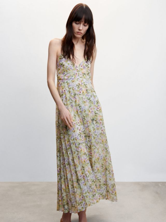 Mango Holly Pleated Floral Maxi Dress Natural White Multi 6