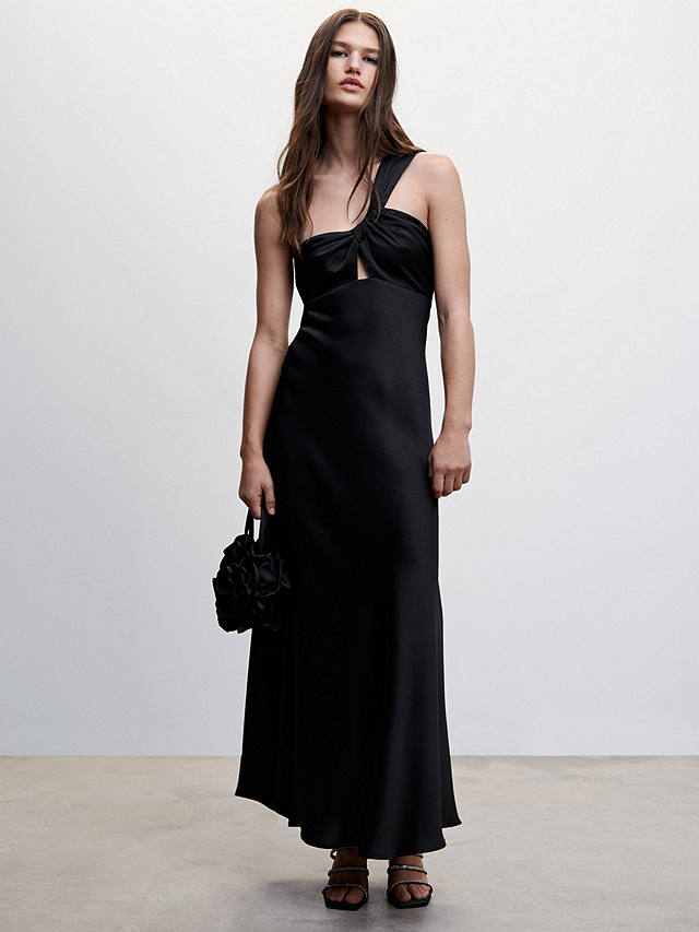 Mango Leandra Asymmetrical Satin Maxi Dress, Black at John Lewis & Partners