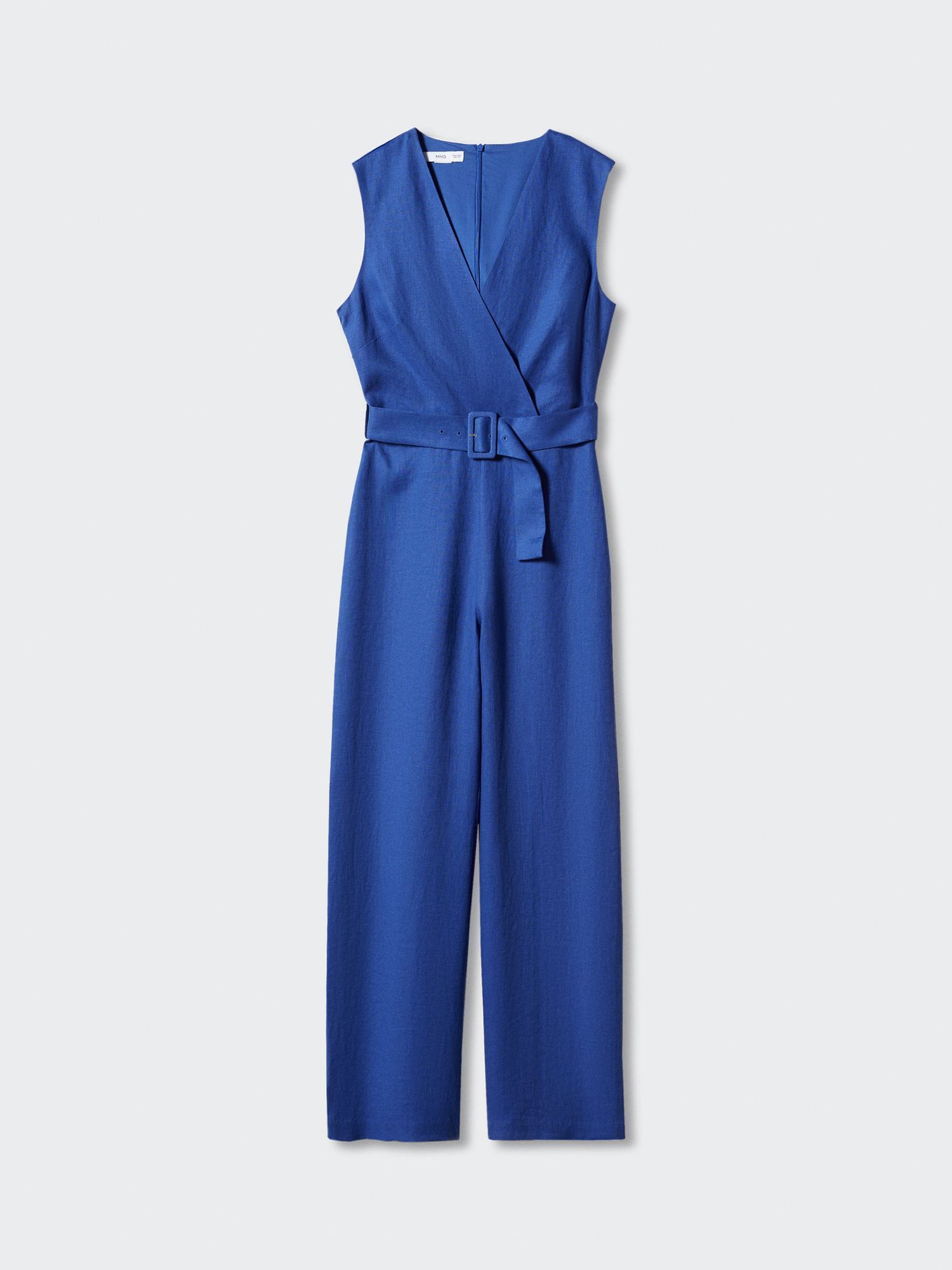 Mango Nalita Linen Jumpsuit with Belt, Medium Blue at John Lewis & Partners