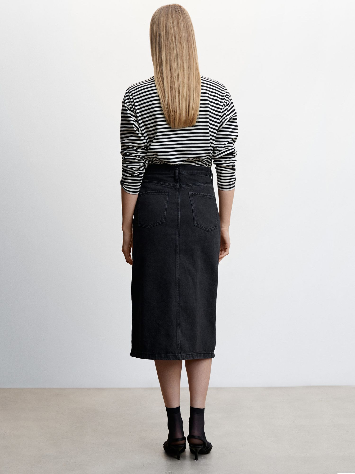 Mango Soleil Denim Midi Skirt, Open Grey at John Lewis & Partners