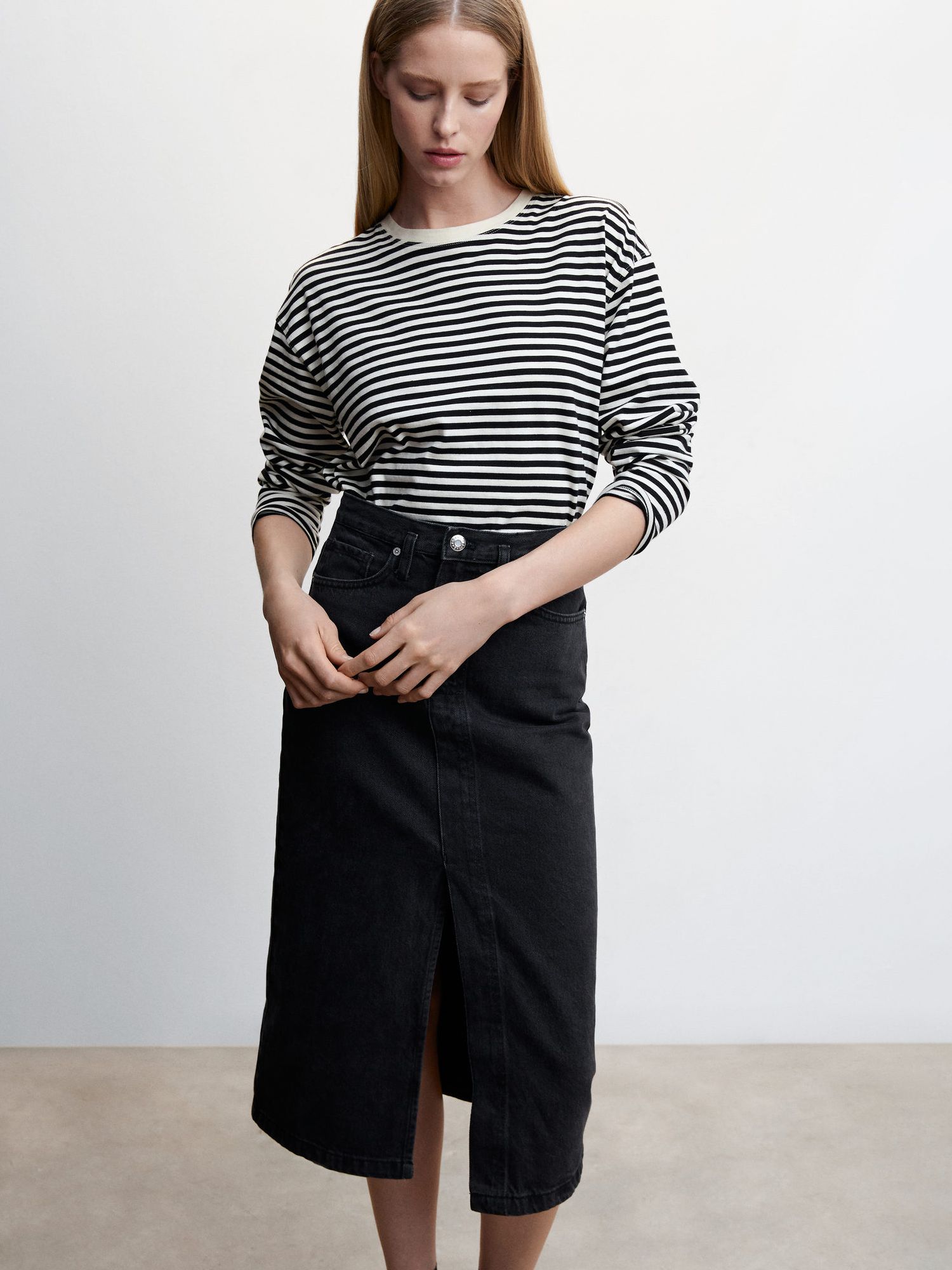 Mango Soleil Denim Midi Skirt, Open Grey at John Lewis & Partners