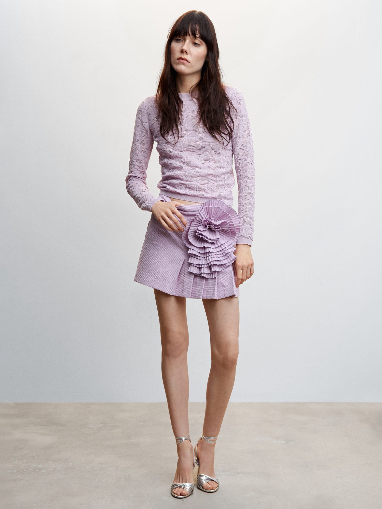 Mango Dalia Flower Detail Mini Skirt, Pastel Purple, 4