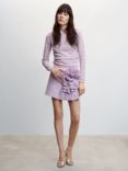 Mango Dalia Flower Detail Mini Skirt, Pastel Purple