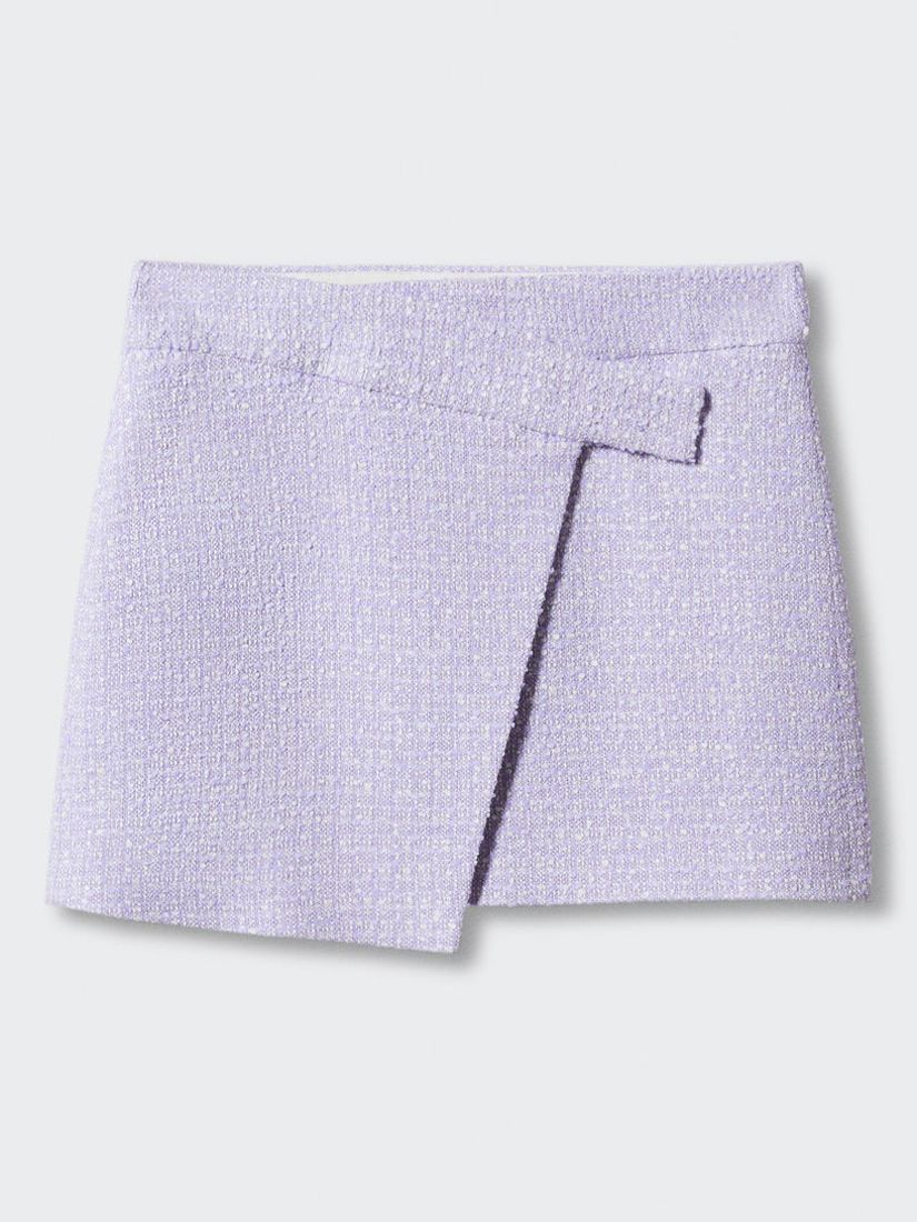Mango Gigi Tweed Wrap Mini Skirt, Pastel Purple at John Lewis & Partners