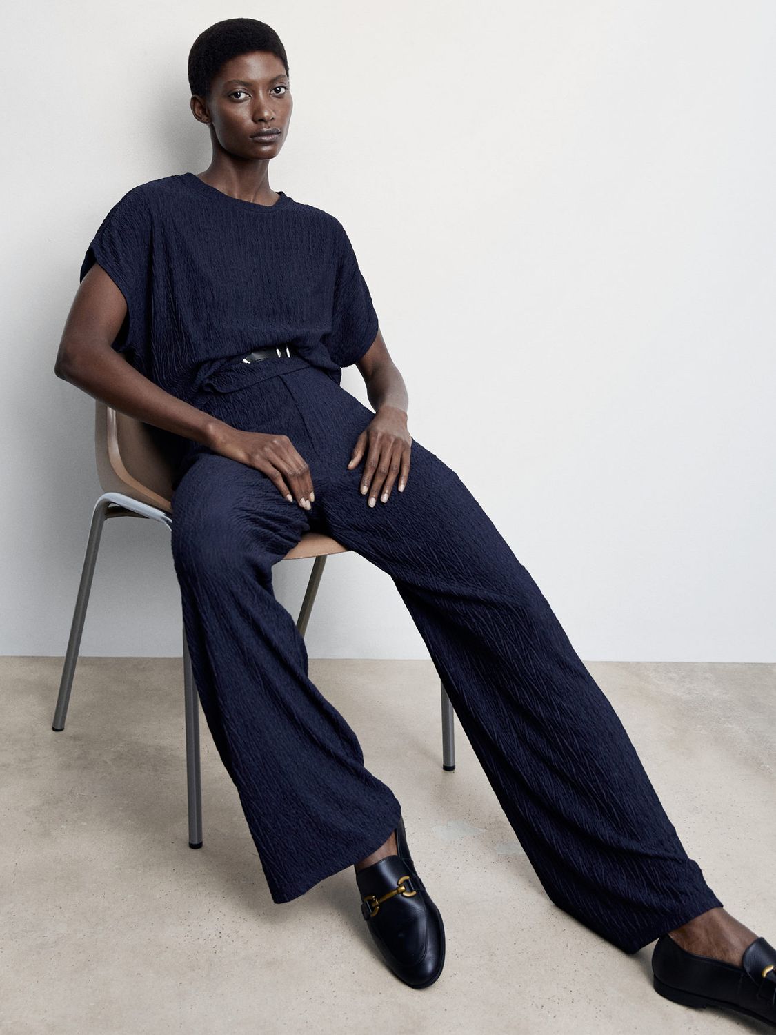 Mango Birbi Palazzo Trousers, Navy at John Lewis & Partners