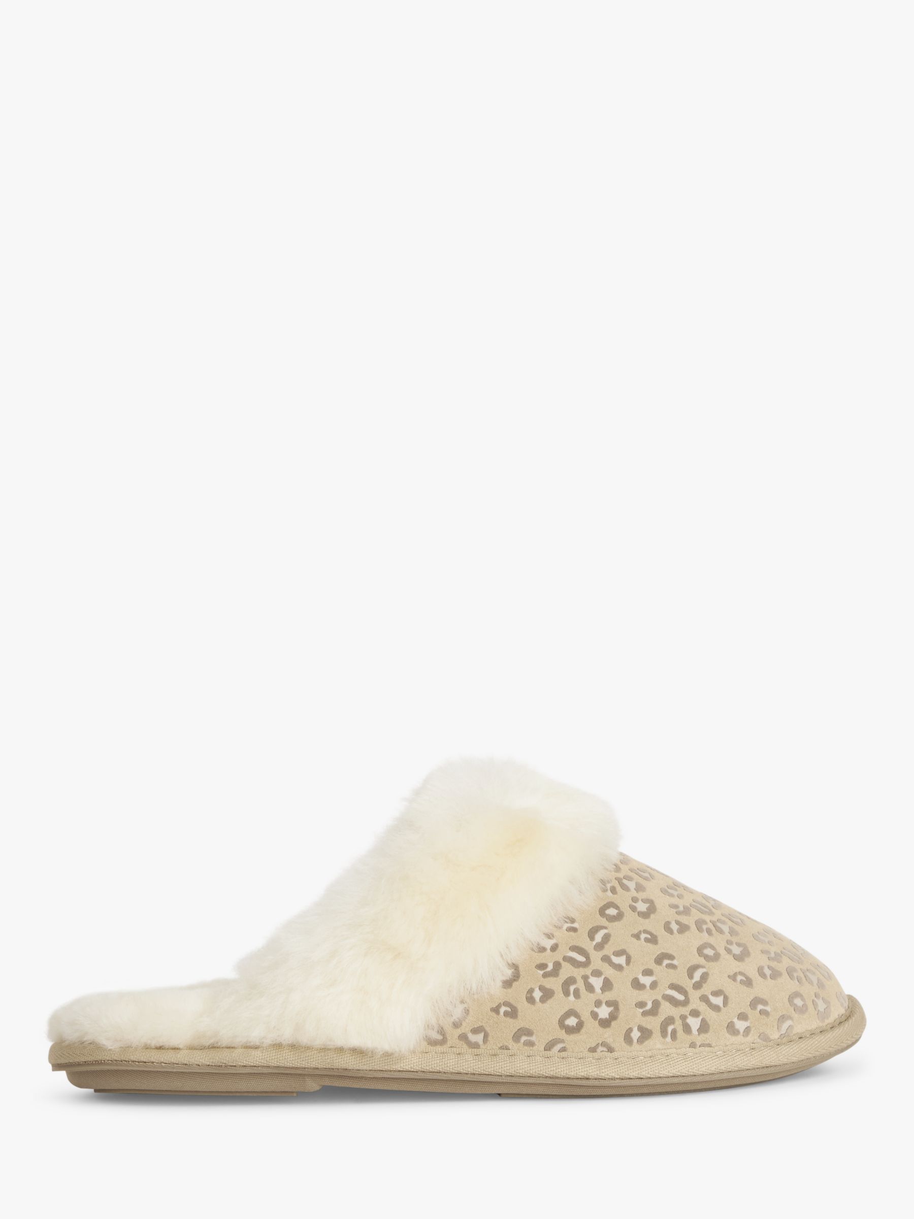 John Lewis Shearling Suede Leopard Print Flocked Mule Slippers, Light ...