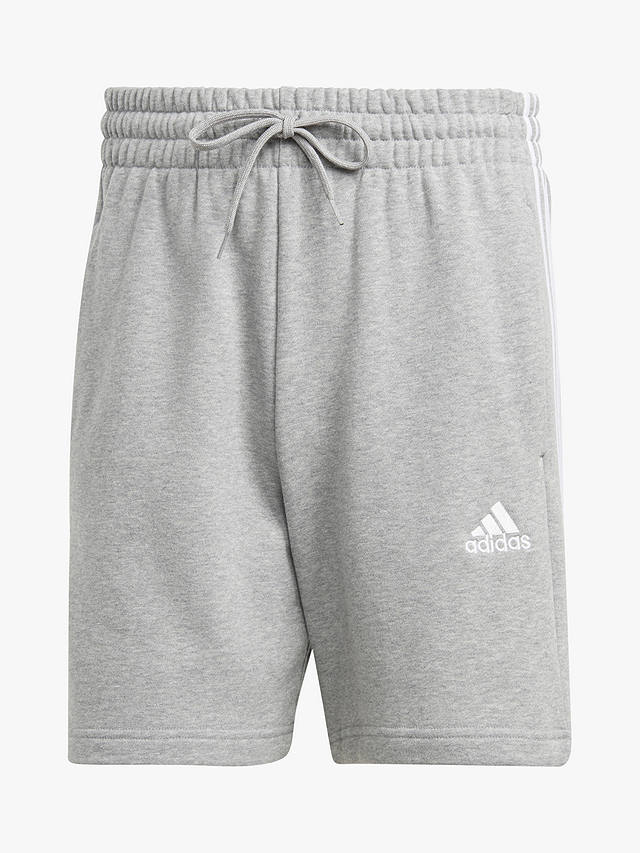 adidas French Terry 3-Stripes Shorts, Grey Heather at John Lewis & Partners
