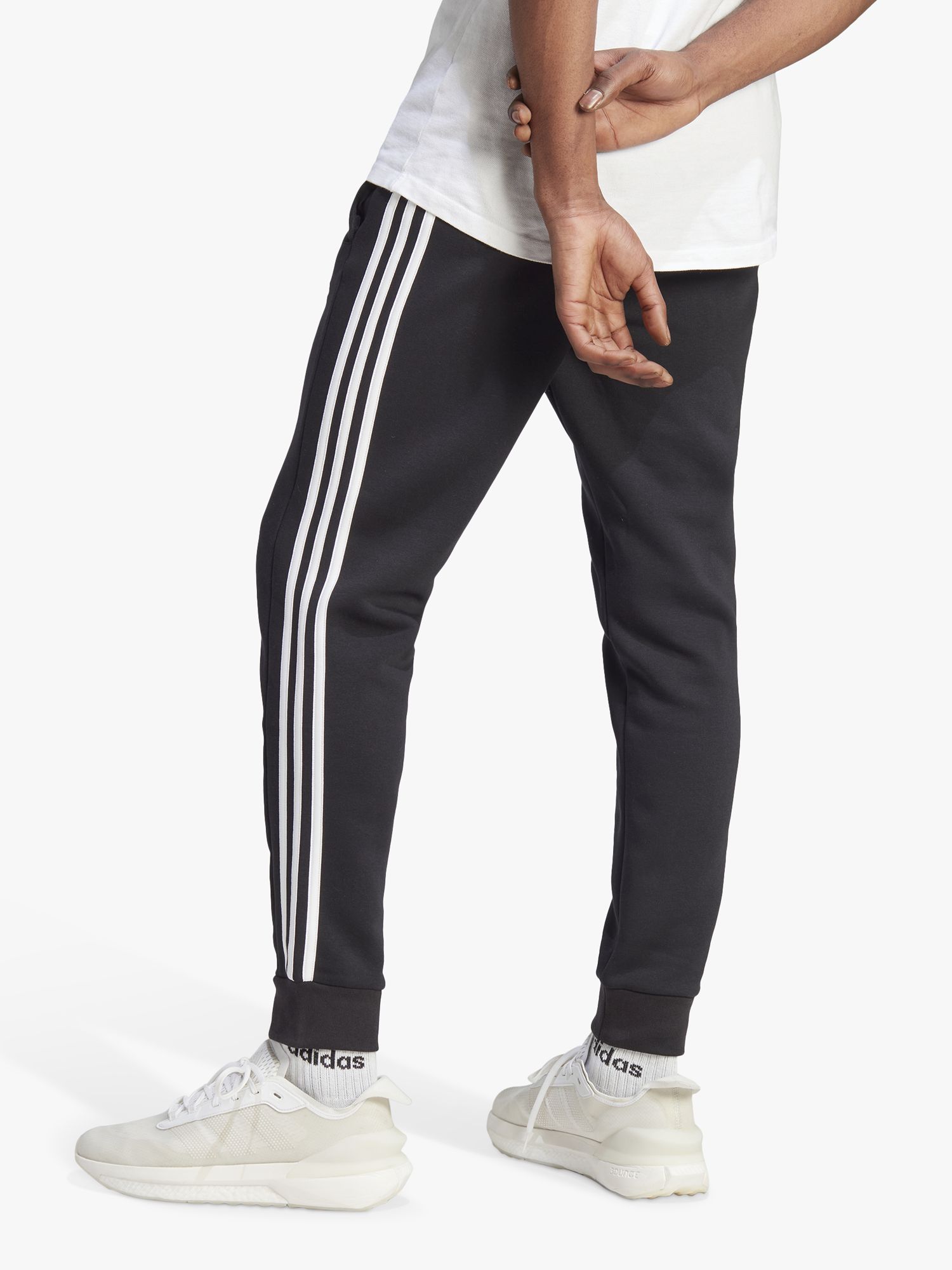 adidas Essentials 3-Stripes Fleece Tapered Cuff Jogger, Black/White at ...