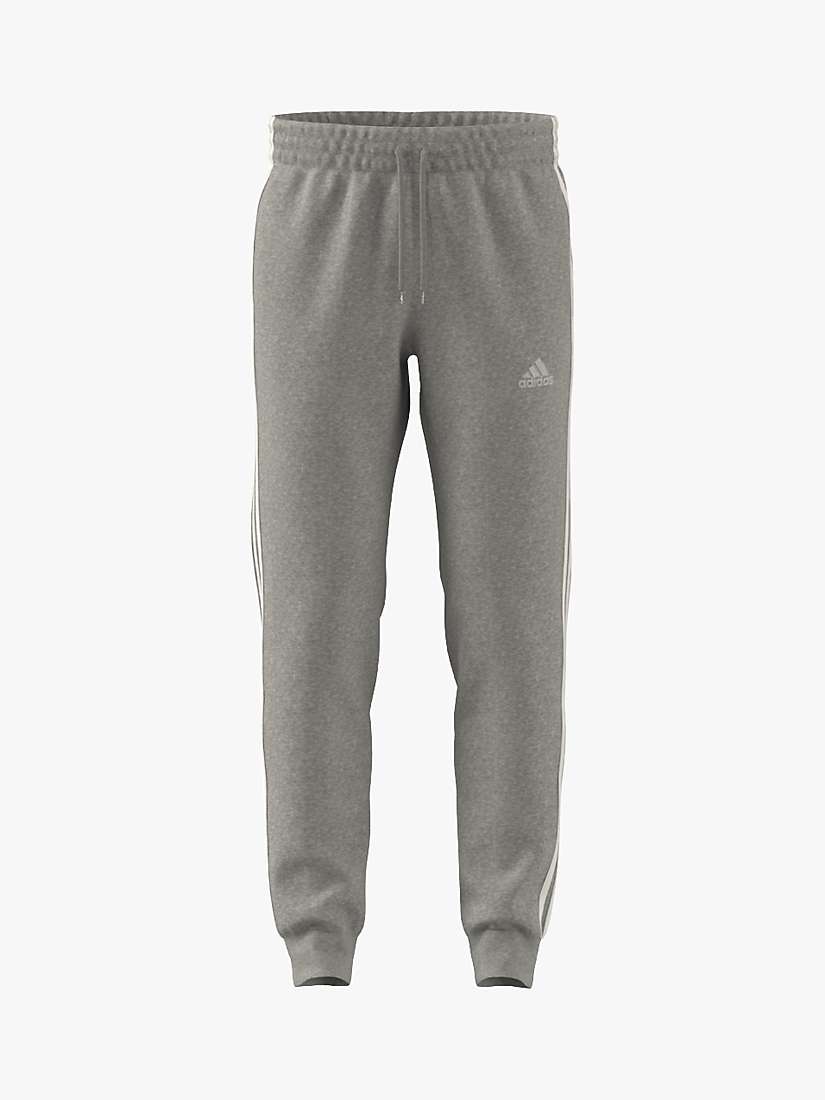 Buy adidas Essentials Fleece 3 Stripes Tapered Cuff Joggers, Grey Heather Online at johnlewis.com