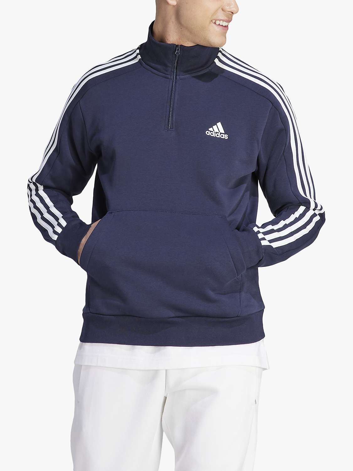 Buy adidas 3-Stripes Fleece 1/4 Zip Sweatshirt, Legend Ink/White Online at johnlewis.com