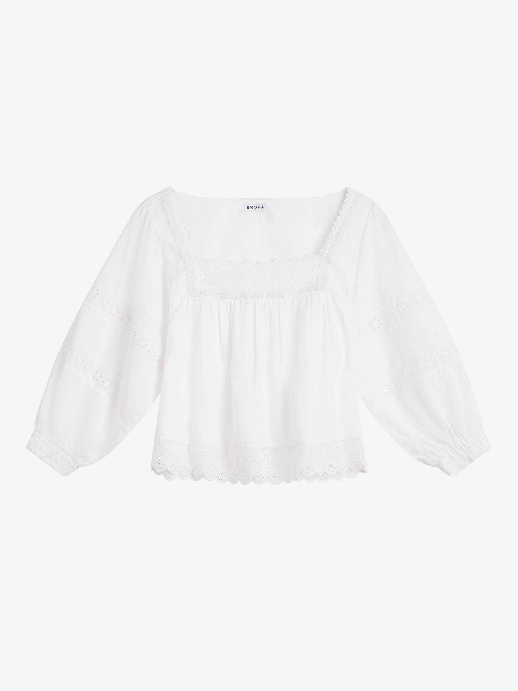 Brora Broderie Anglaise Smock Top, White, 6