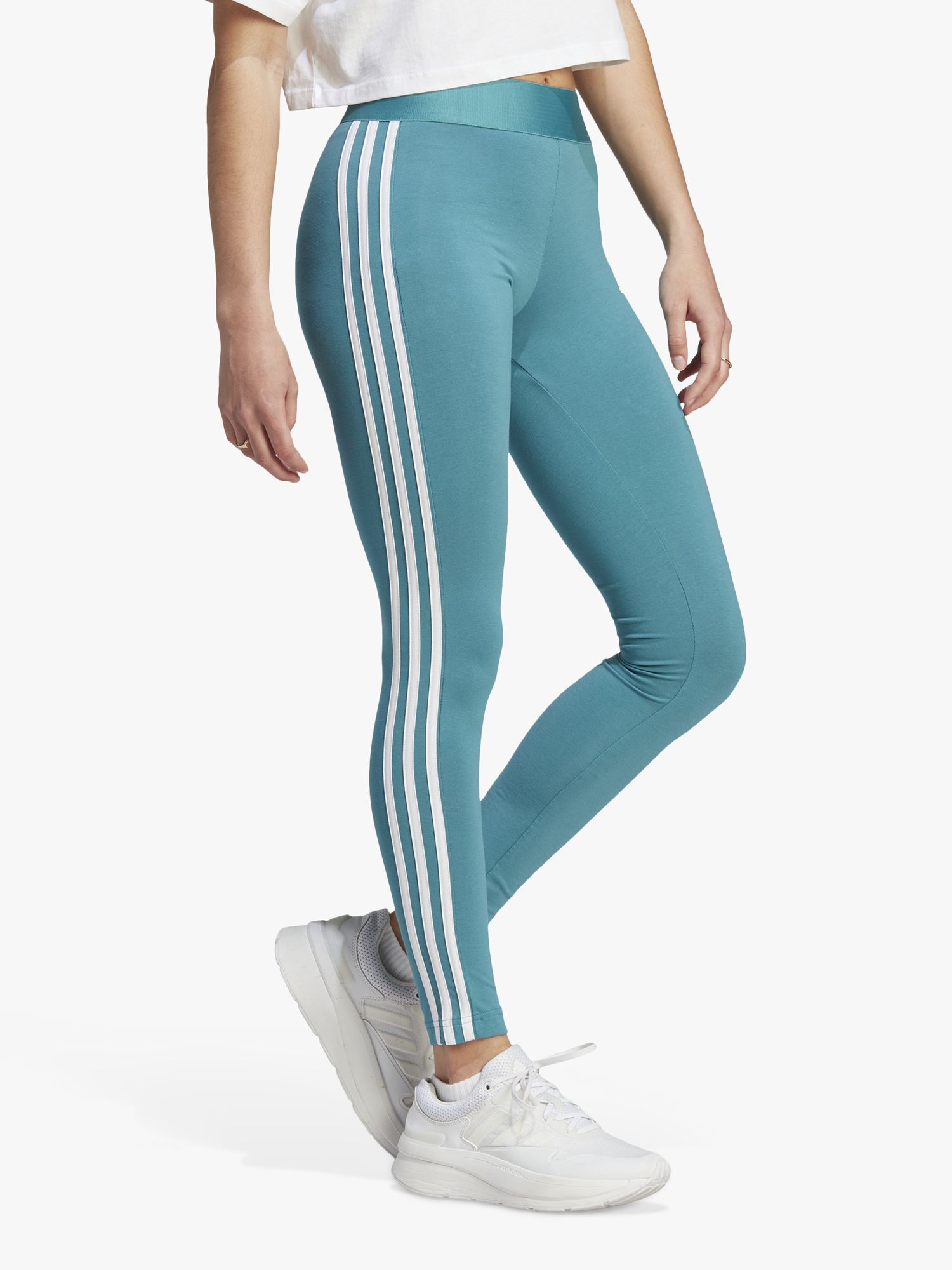 adidas Mid-Waist 3-Stripes Leggings, Arctic Fusion/White, XS