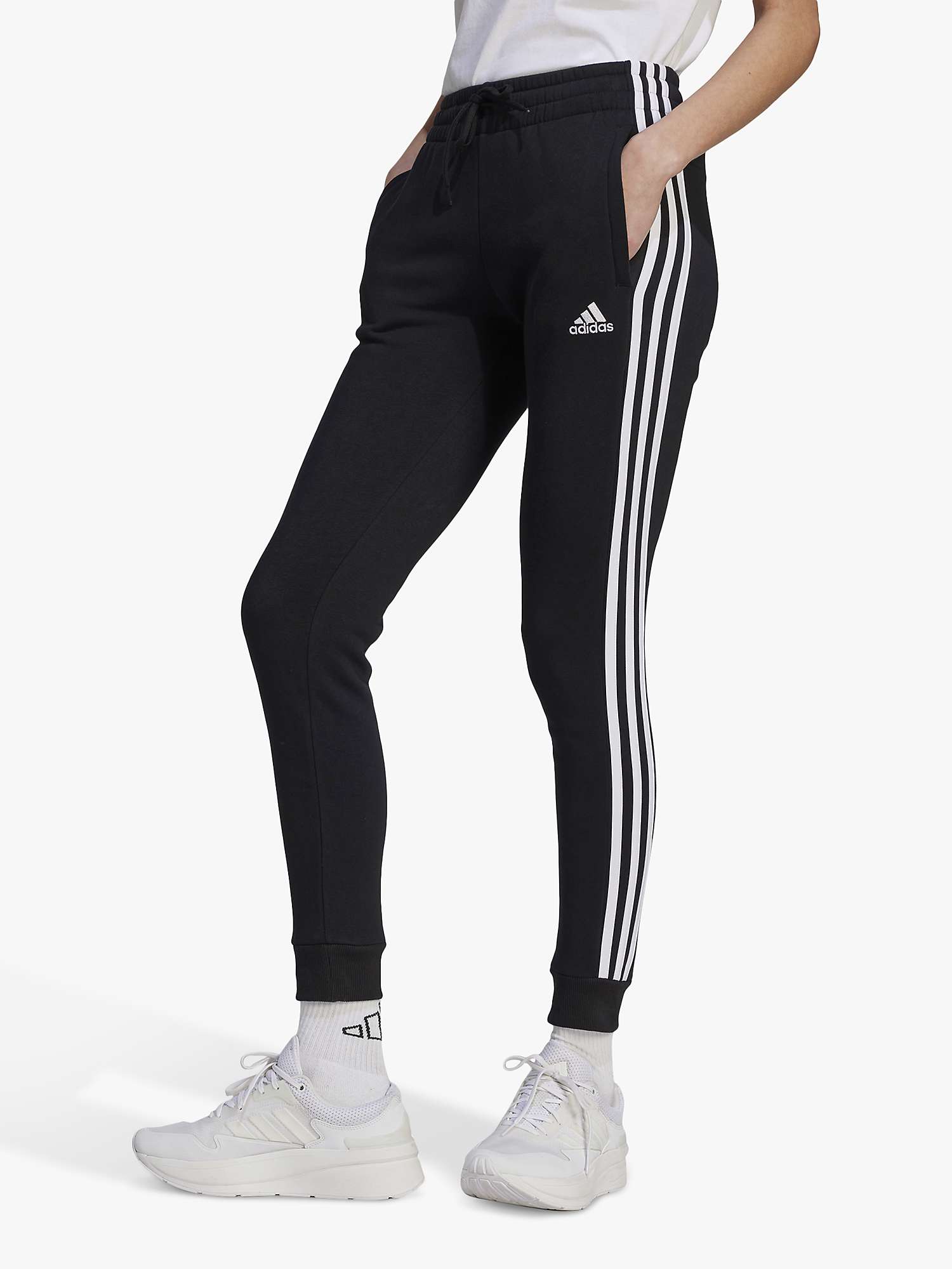 Buy adidas 3-Stripes Fleece Joggers, Black/White Online at johnlewis.com