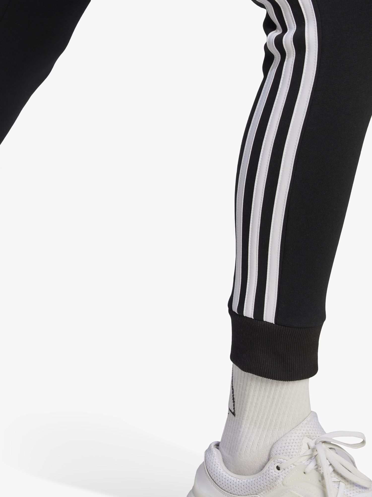 adidas 3-Stripes Fleece Joggers, Black/White at John Lewis & Partners